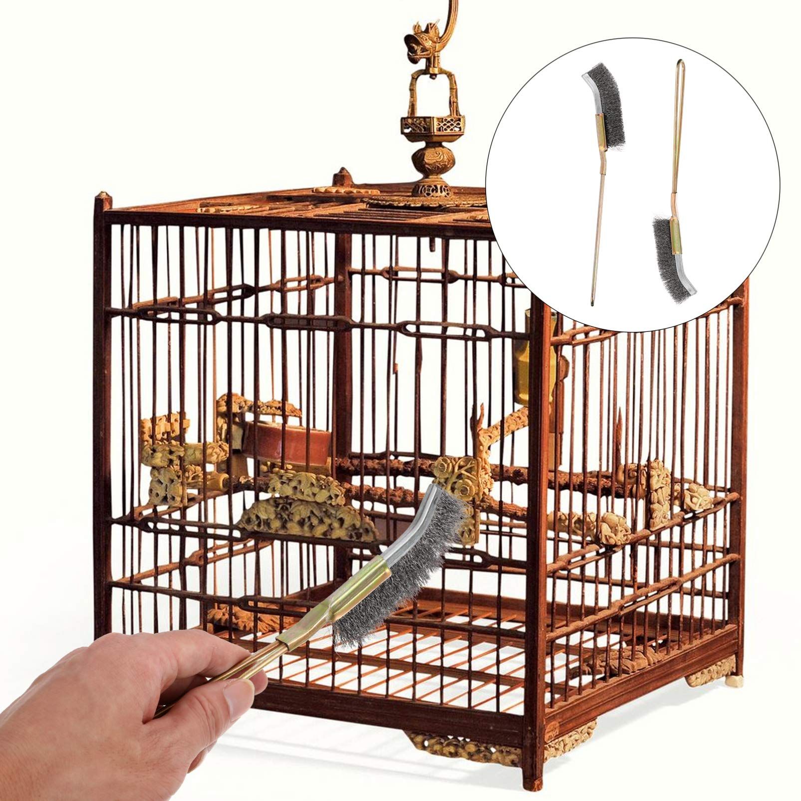 2pcs Bird Cage Cleaning Brush Long Handle Feeder Cage Wire Brush Cleaner Easy view 3