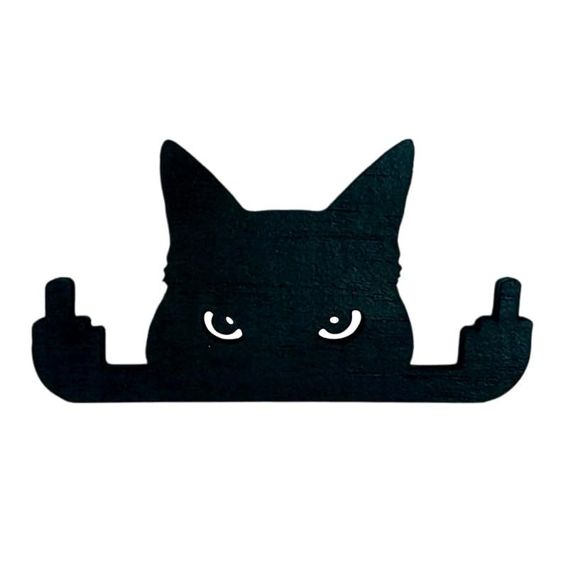 Black Cat Decor Ornament - Funny Cat Wall Art Figurine - Perfect Black Cat