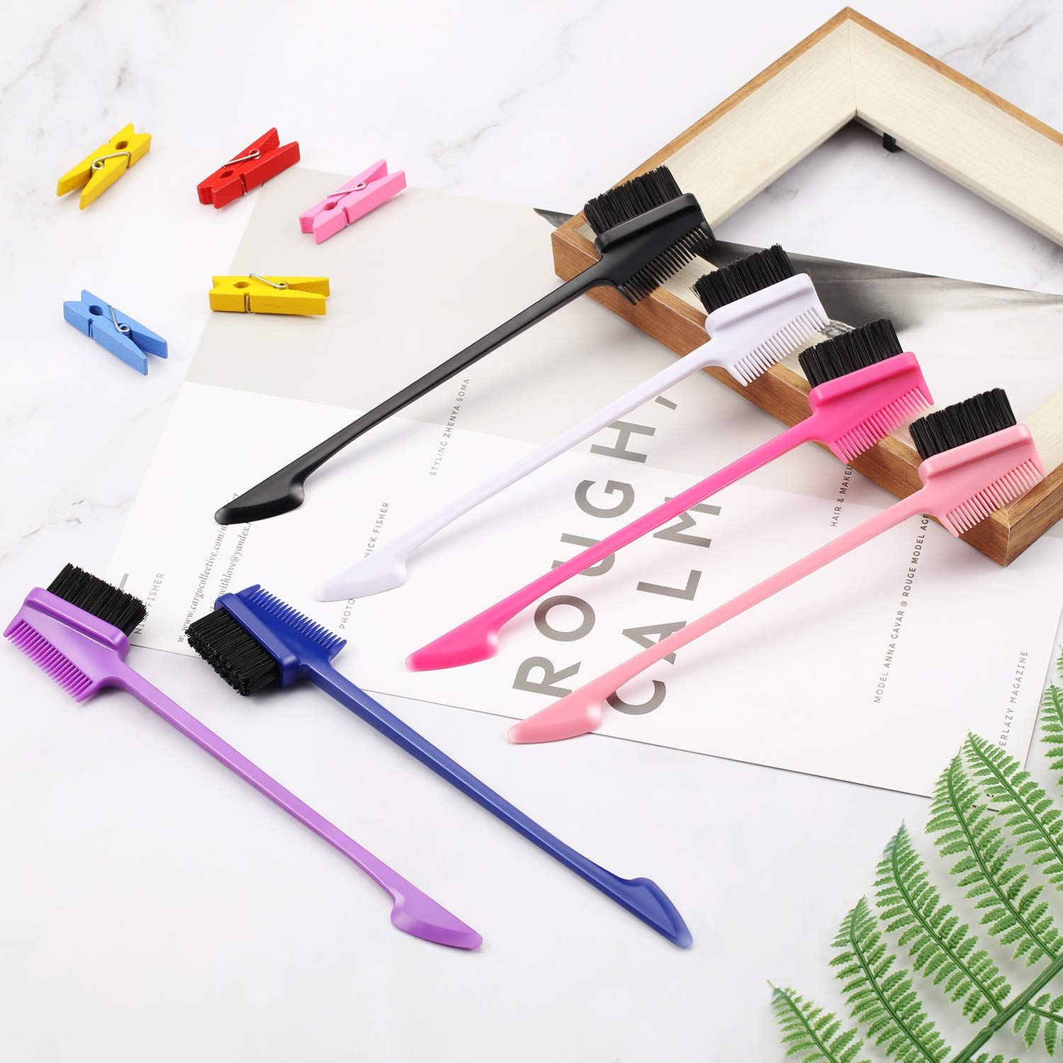6 Pieces 3 in 1 Hair Edge Brush Double Sided Hair Comb Pack Smooth Brush Comb view 2