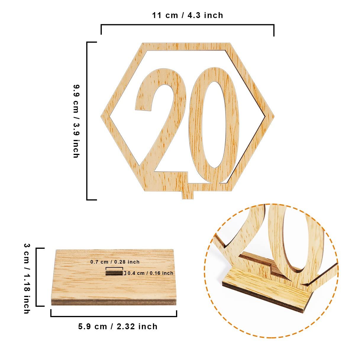 Wooden Table Numbers,Fashionclubs 1-20 Wedding Table Numbers with Holder view 3