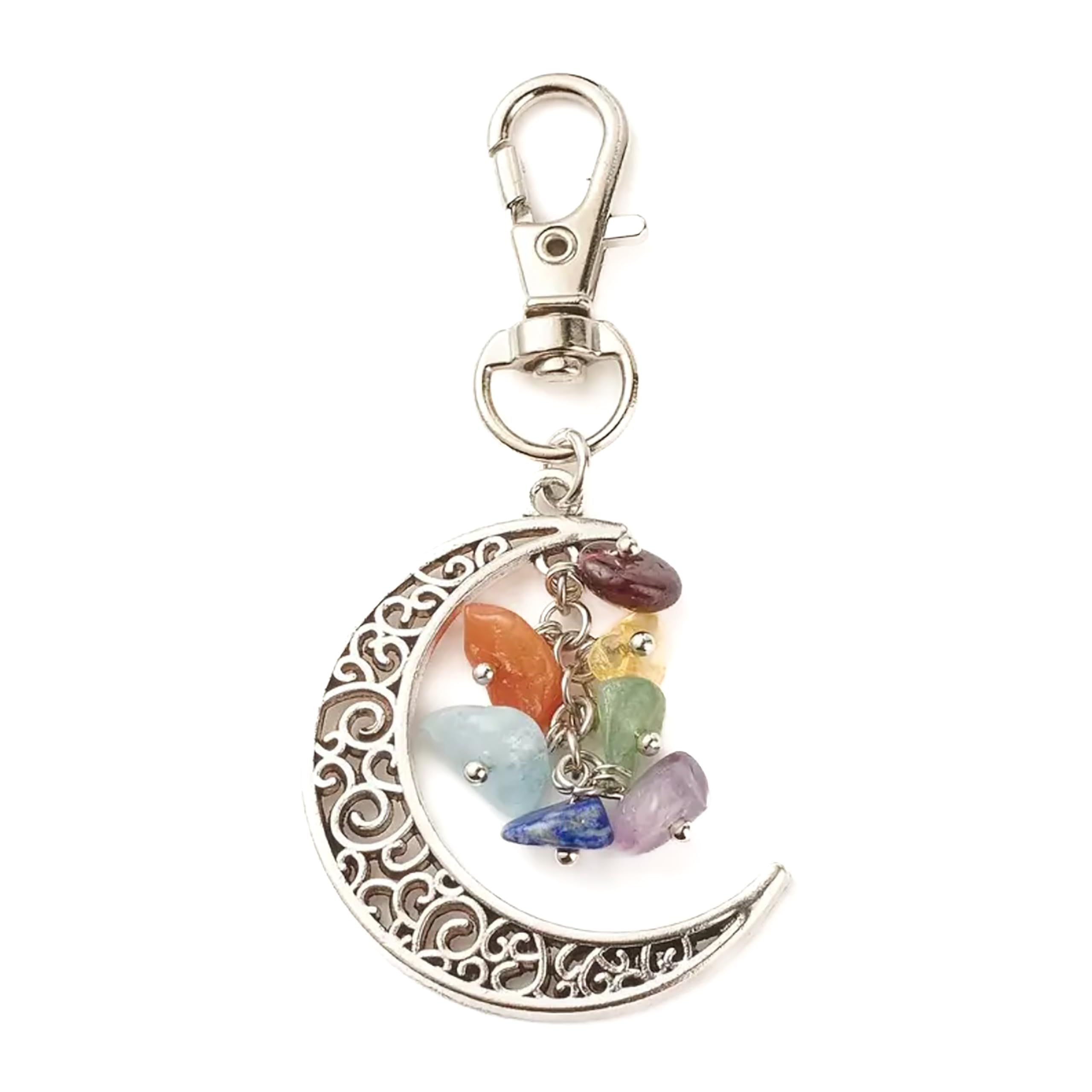 Pendant Keychain with Natural Colorful Gemstones - Multifunctional