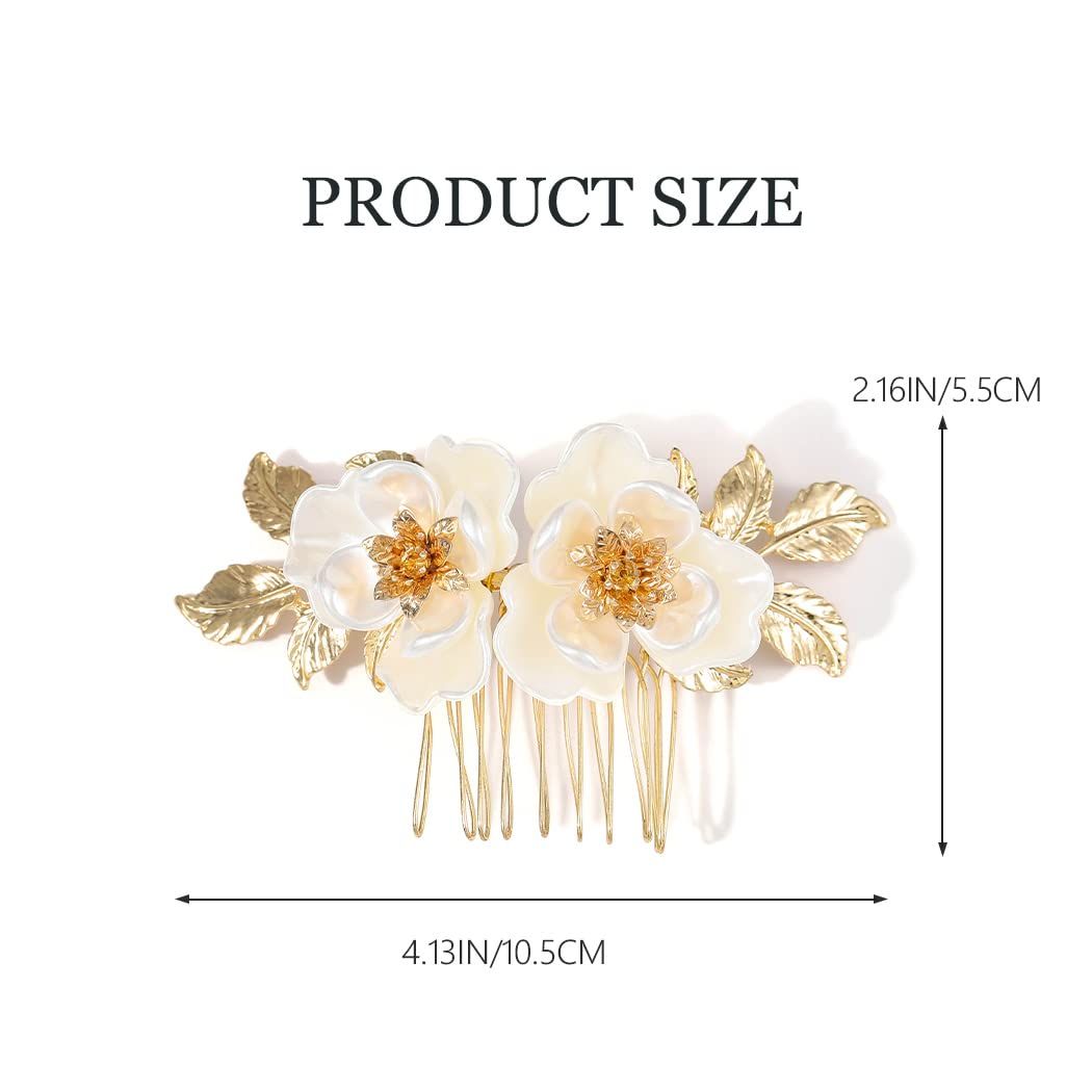 Bride Flower Bridal Hair Comb Gold Leaf Wedding Hair Piece Floral Hair view 2