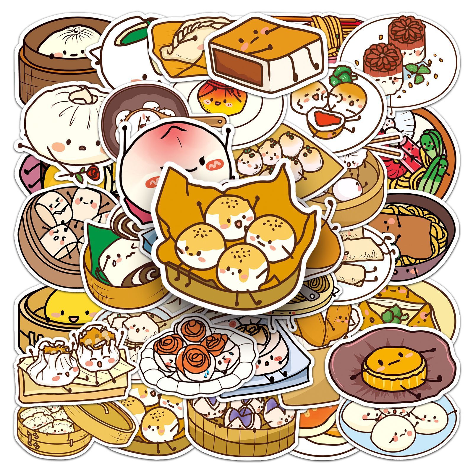 Food Stickers-50Pcs Chinese Noodles Buns Dumplings Waterproof Vinyl Decals for view 2