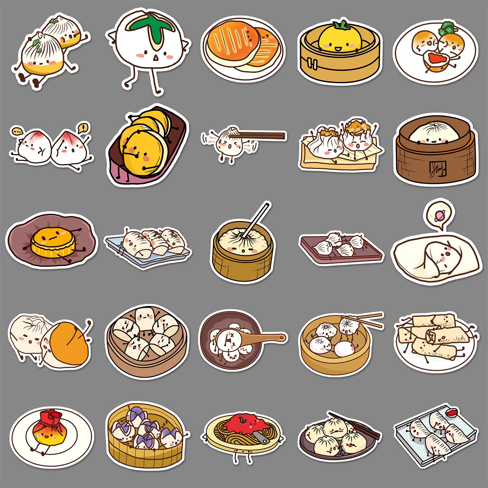 Food Stickers-50Pcs Chinese Noodles Buns Dumplings Waterproof Vinyl Decals for view 3