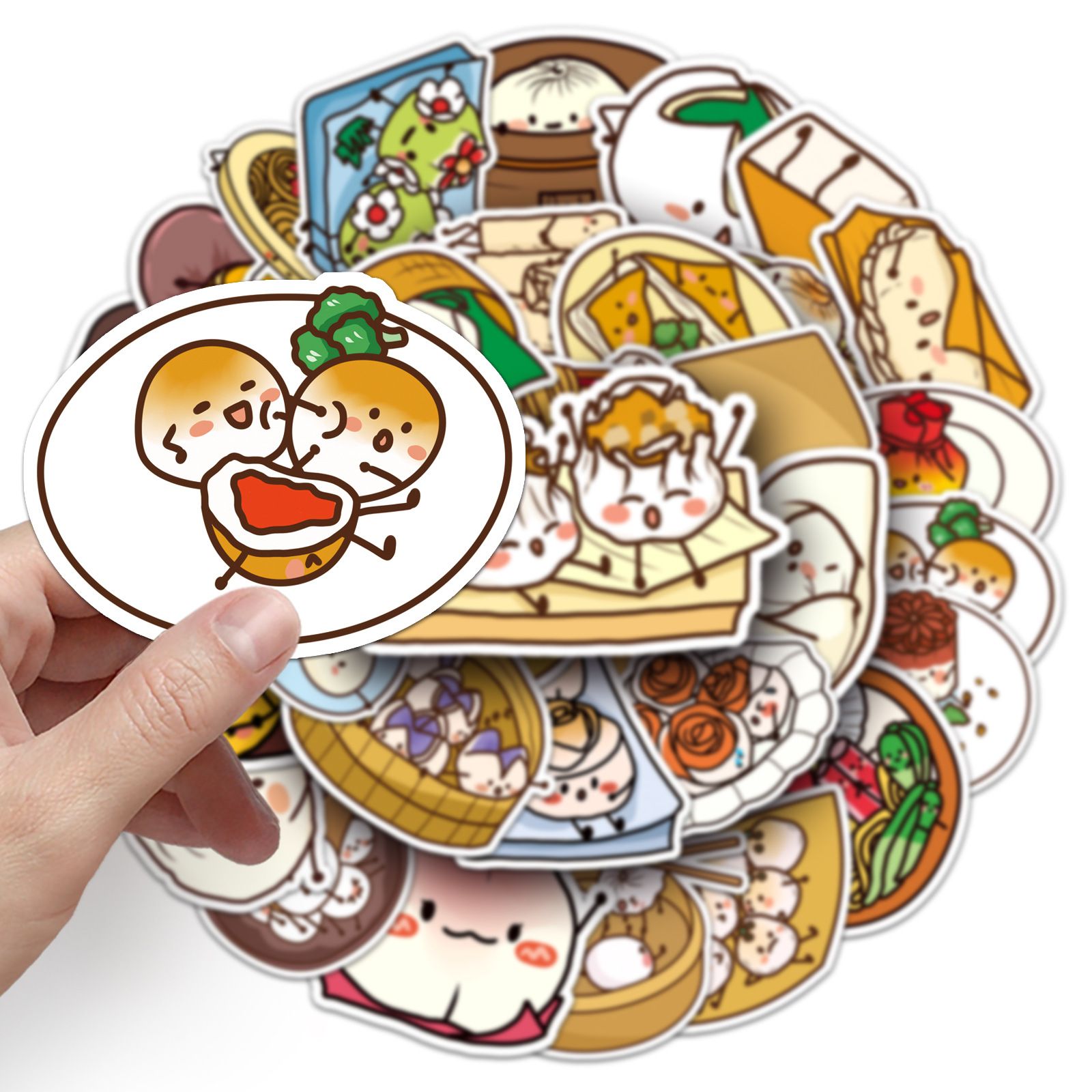 Food Stickers-50Pcs Chinese Noodles Buns Dumplings Waterproof Vinyl Decals for view 4