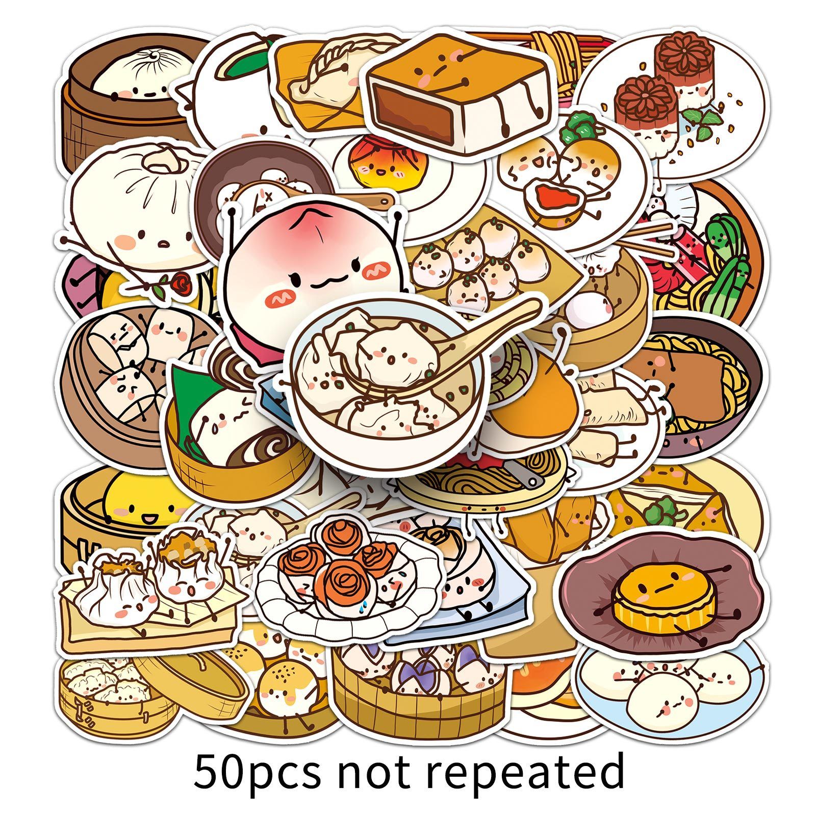 Food Stickers-50Pcs Chinese Noodles Buns Dumplings Waterproof Vinyl Decals for view 5