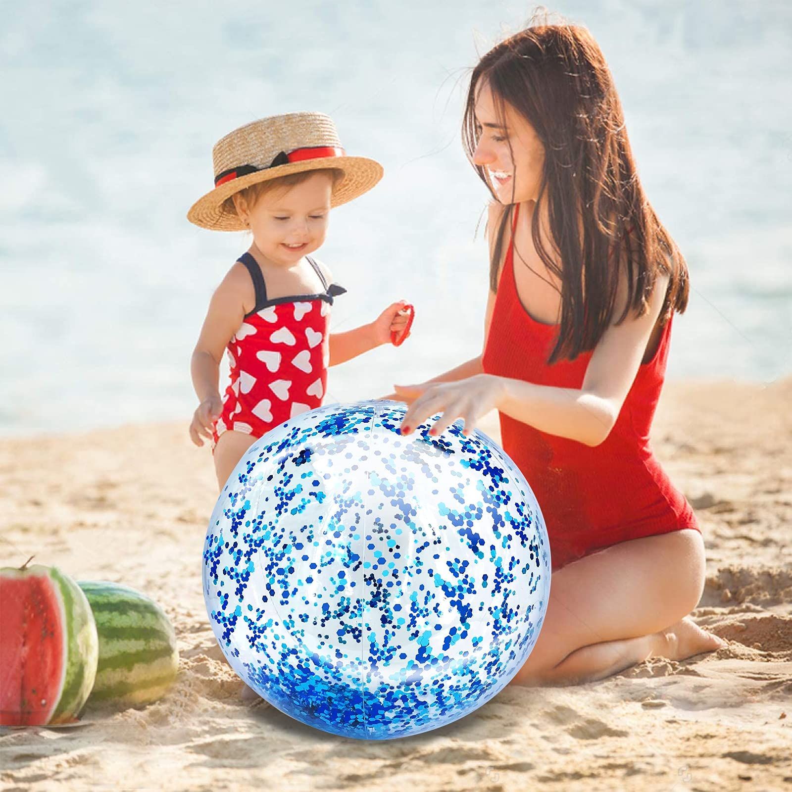 6 Pcs 23.6 Inch Jumbo Sequins Beach Ball Pool Toys Balls Glitters Inflatable view 2