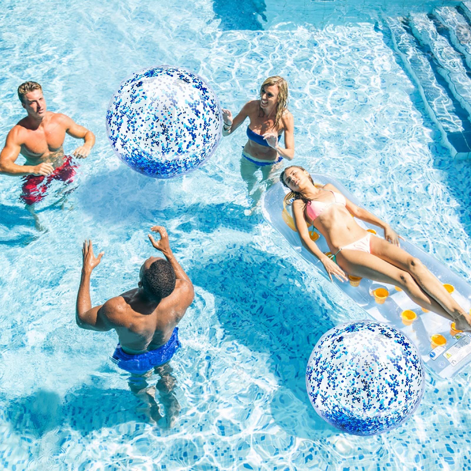 6 Pcs 23.6 Inch Jumbo Sequins Beach Ball Pool Toys Balls Glitters Inflatable view 4