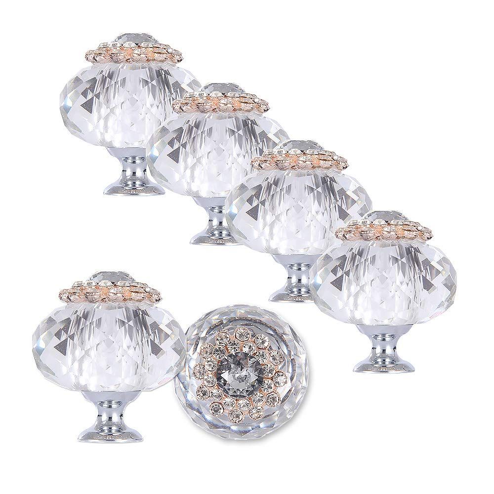 6 - Pack K9 Crystal Knob Diameter 40mm Cabinets Drawer Knobs Clear Bright Ball — image 1