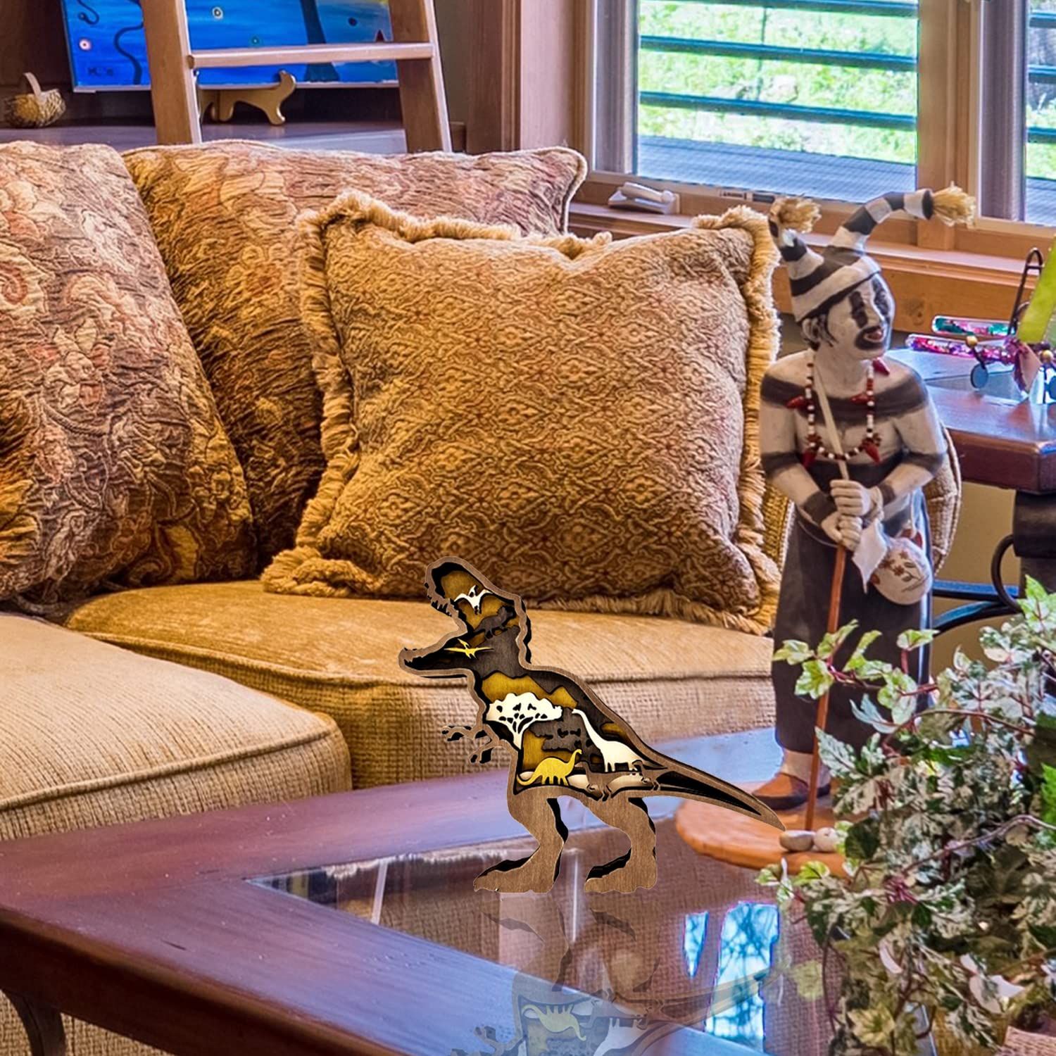 Wooden Dinosaur Decor,Tyrannosaurus Rex Statues and Figurines,Table Knacks view 5