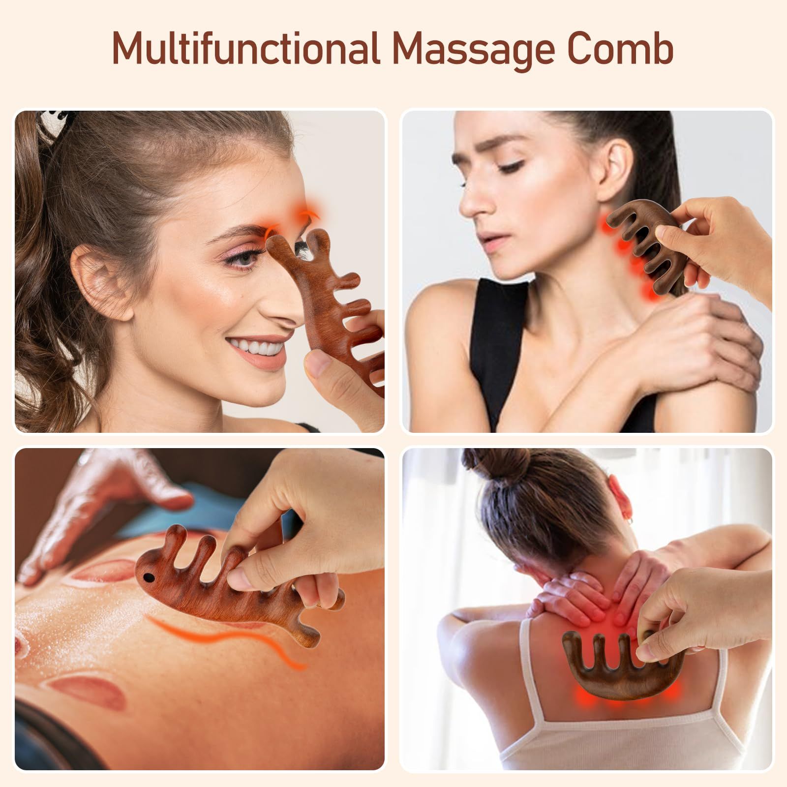 2 Pack Wooden Scalp Massage Comb Massage Comb Hair Massager Scalp Face Massage view 2