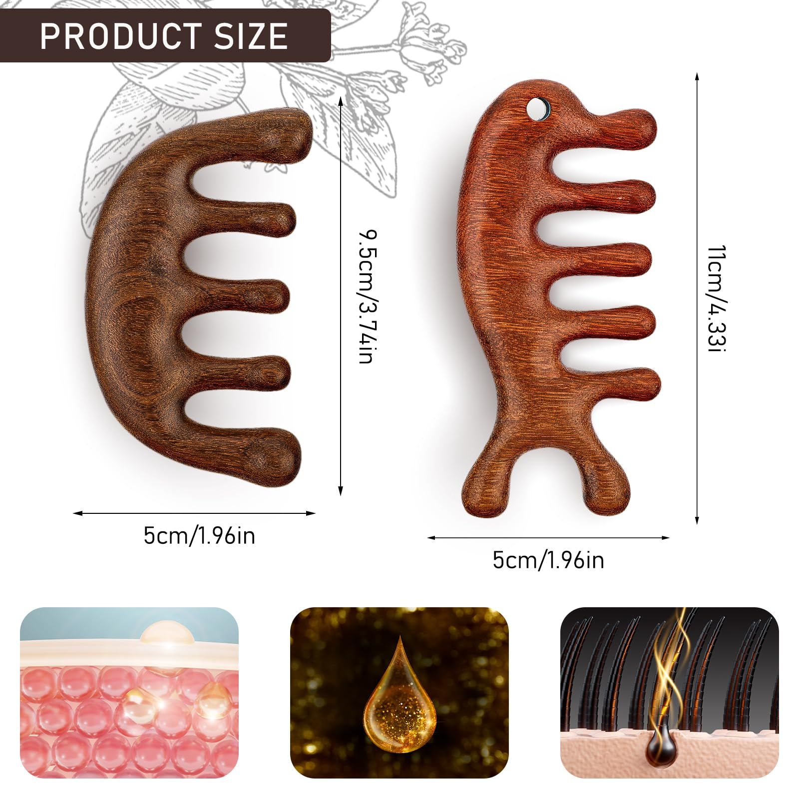 2 Pack Wooden Scalp Massage Comb Massage Comb Hair Massager Scalp Face Massage view 3