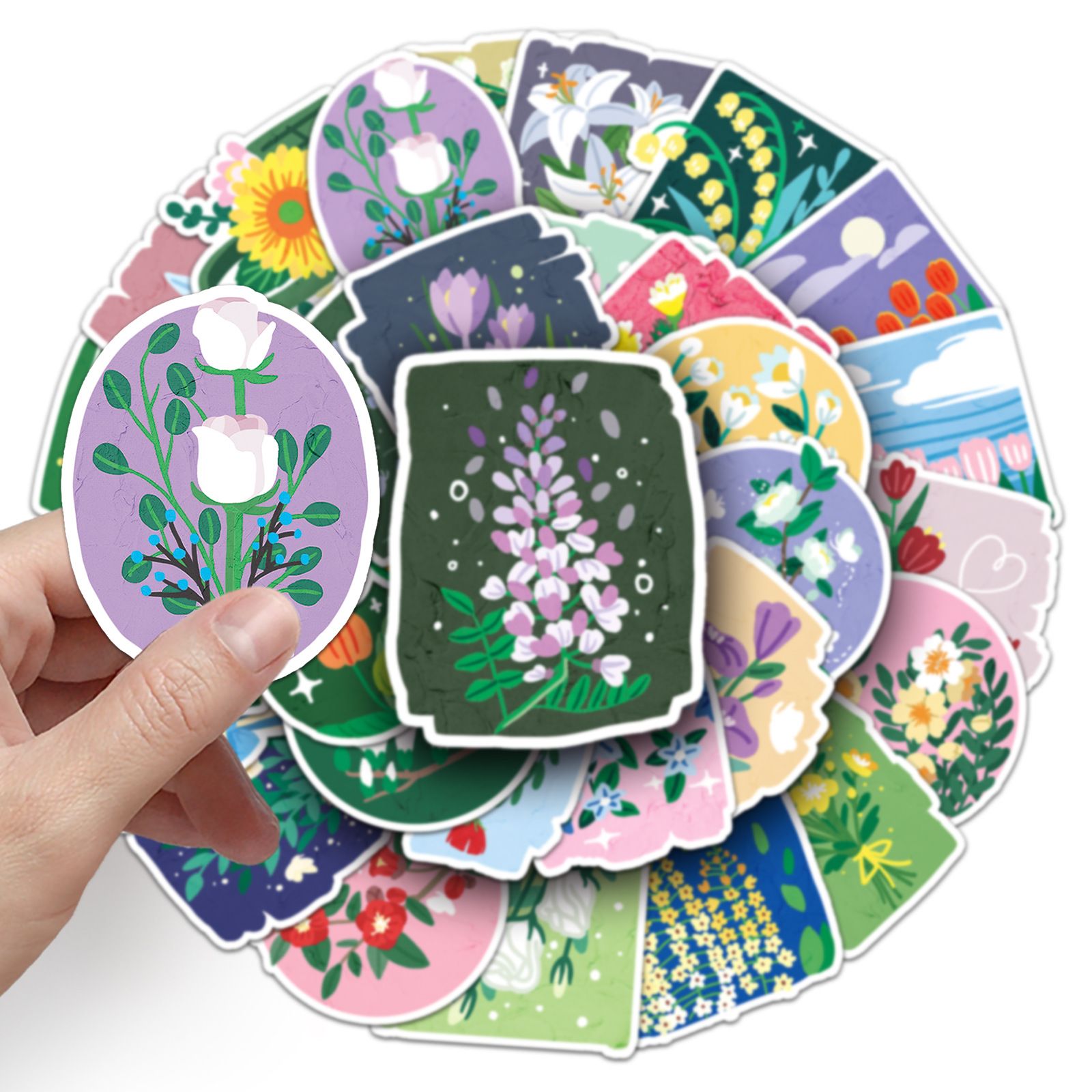 Cute Flower Stickers, Aesthetic Stickers for Scrapbook,50PCS Waterproof Vinyl view 4