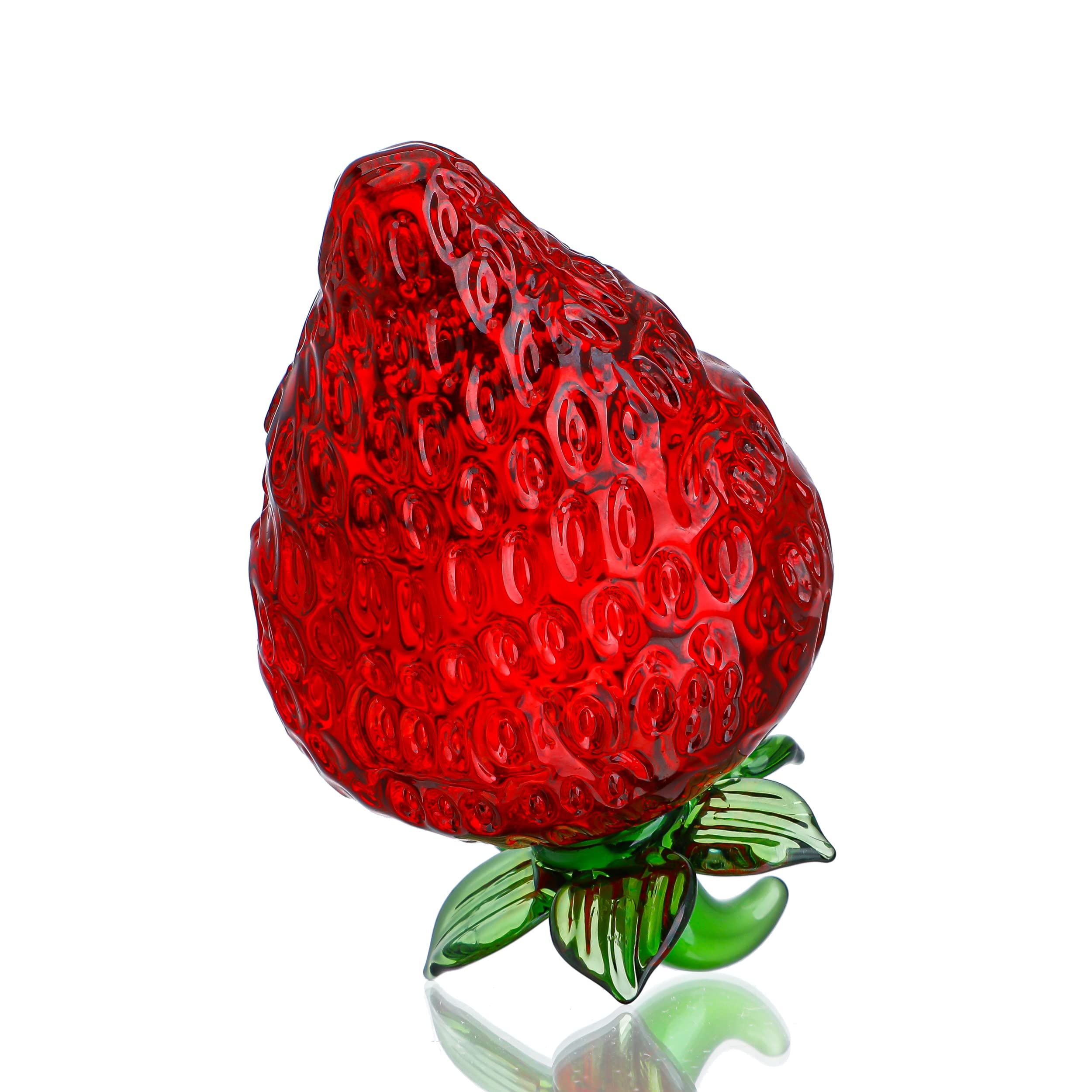 Glass Red Strawberry Figurine Crystal Fruit Collectibles Art Glass Fruits view 3
