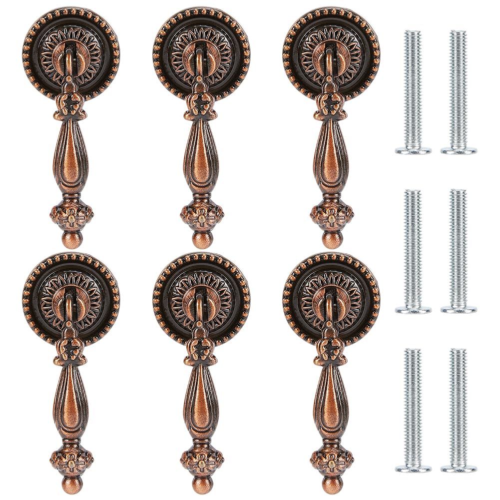 6 Pcs Cabinet Tear Drop Pull Knobs Pendant Antique Decorative Handle Zinc