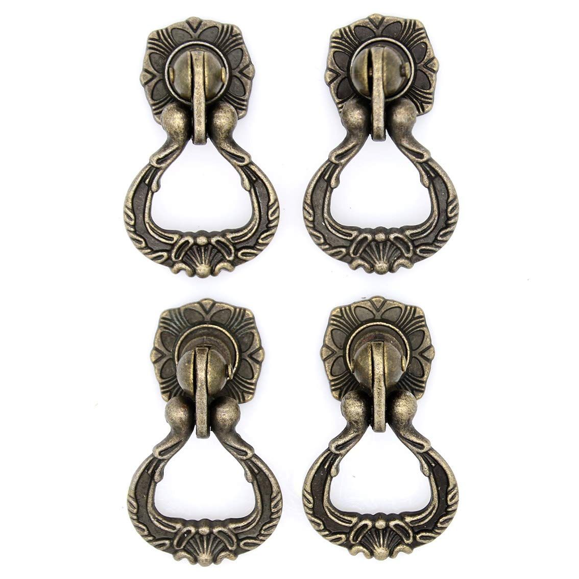 4 PCs Vintage Antique Brass Pendant Ring Pulls Drop Handles Knobs with Single