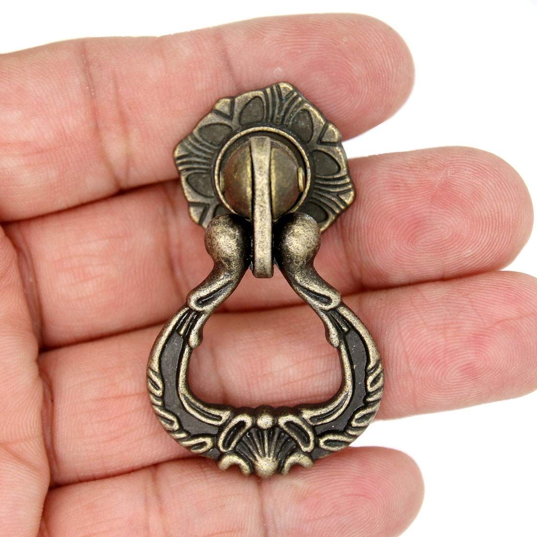 4 PCs Vintage Antique Brass Pendant Ring Pulls Drop Handles Knobs with Single view 3