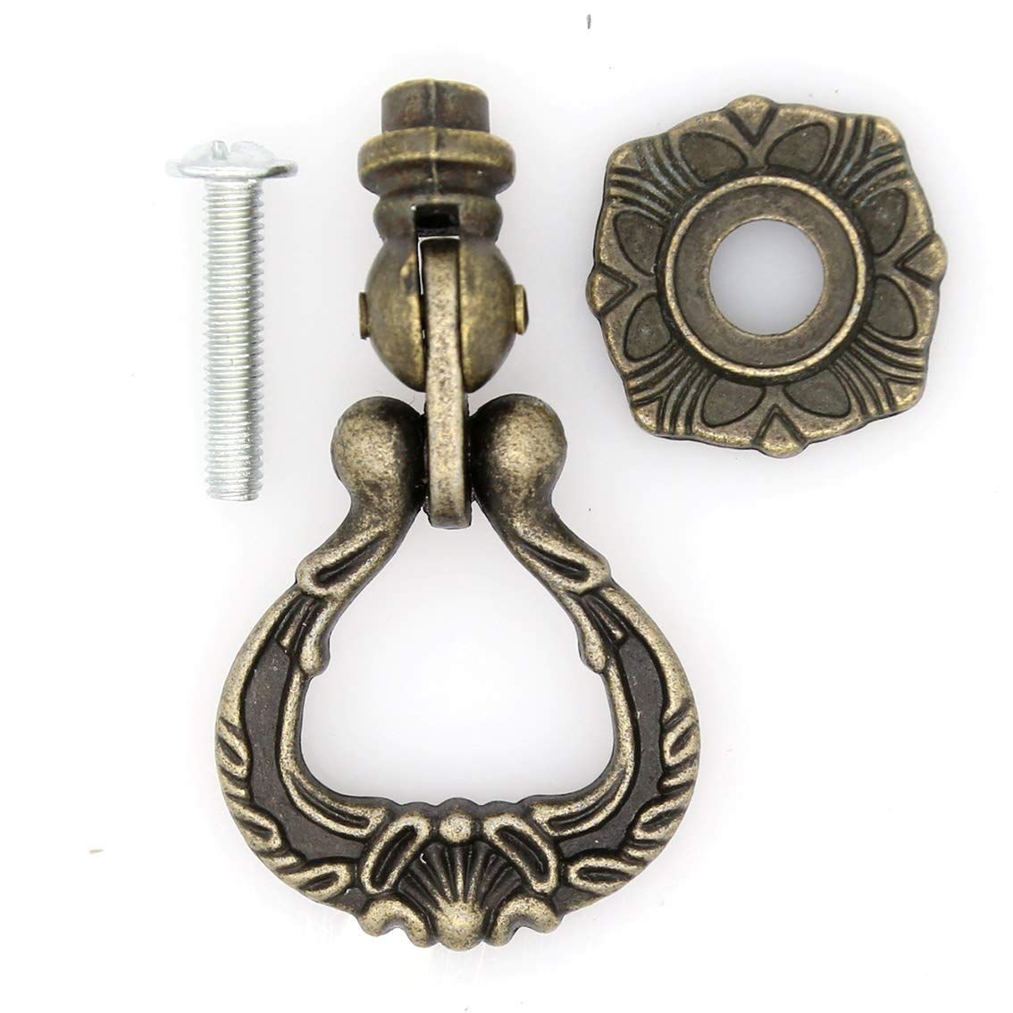 4 PCs Vintage Antique Brass Pendant Ring Pulls Drop Handles Knobs with Single view 4