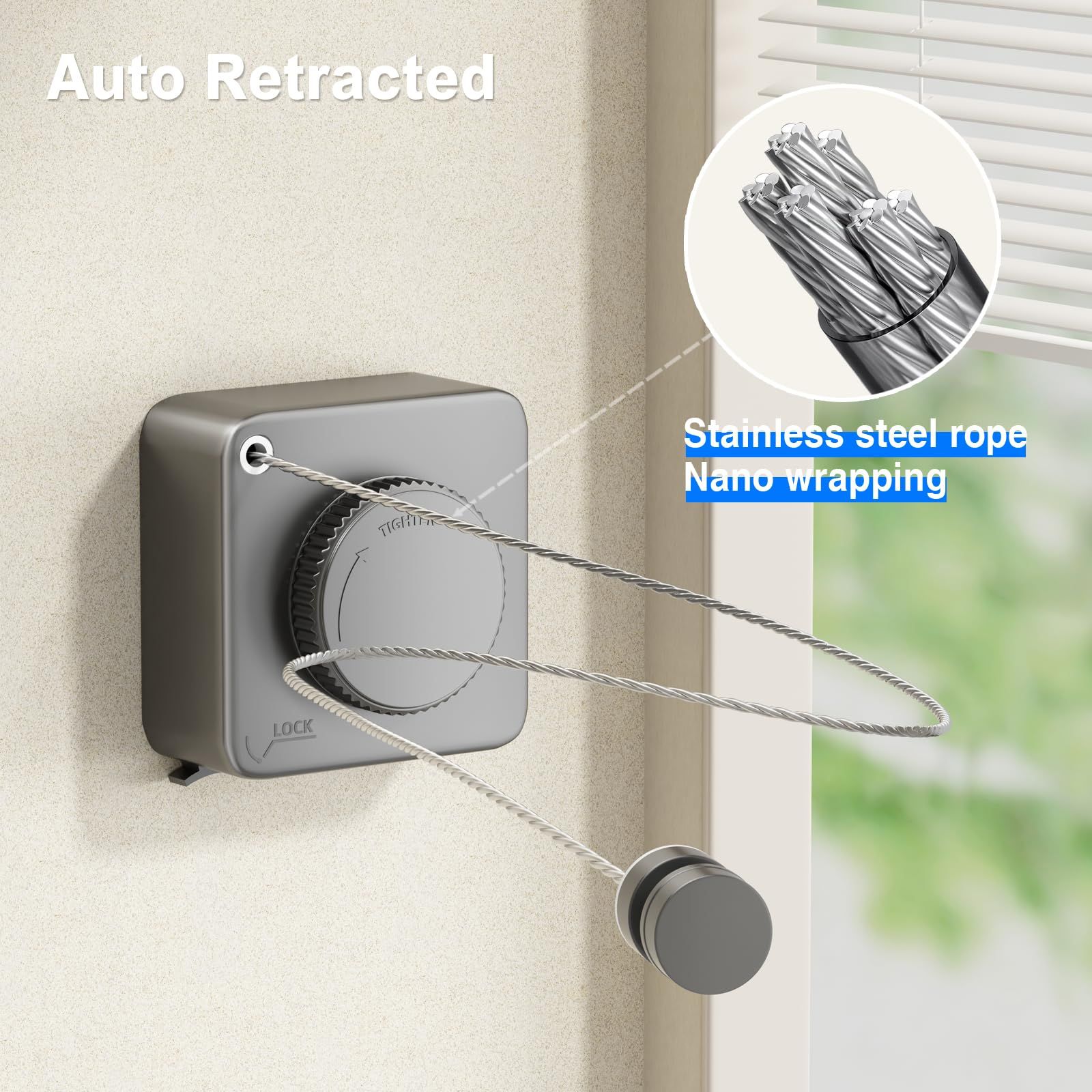 Retractable Clothesline , Outdoor Clothes Line Retracting Heavy Duty Clothes view 2