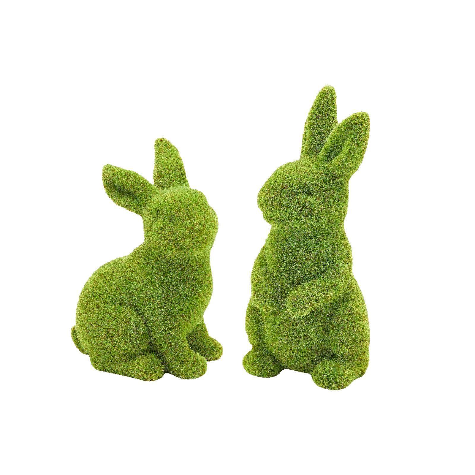 Easter Bunny Decor, Flocked Bunny Moss Bunnies Spring Decor Resin Rabbit — image 1