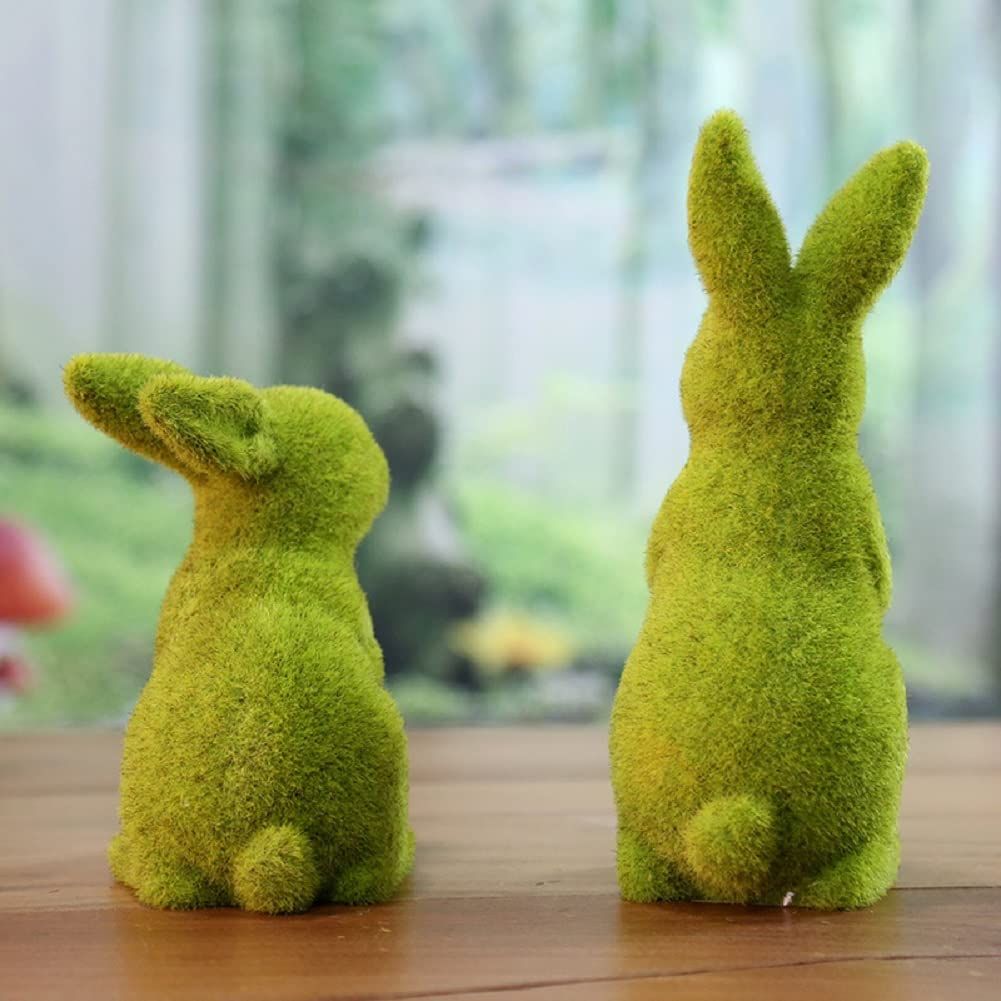Easter Bunny Decor, Flocked Bunny Moss Bunnies Spring Decor Resin Rabbit view 2