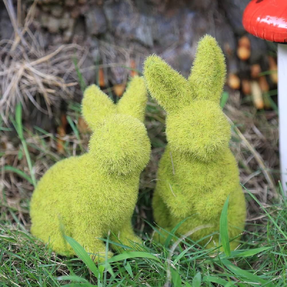 Easter Bunny Decor, Flocked Bunny Moss Bunnies Spring Decor Resin Rabbit view 5
