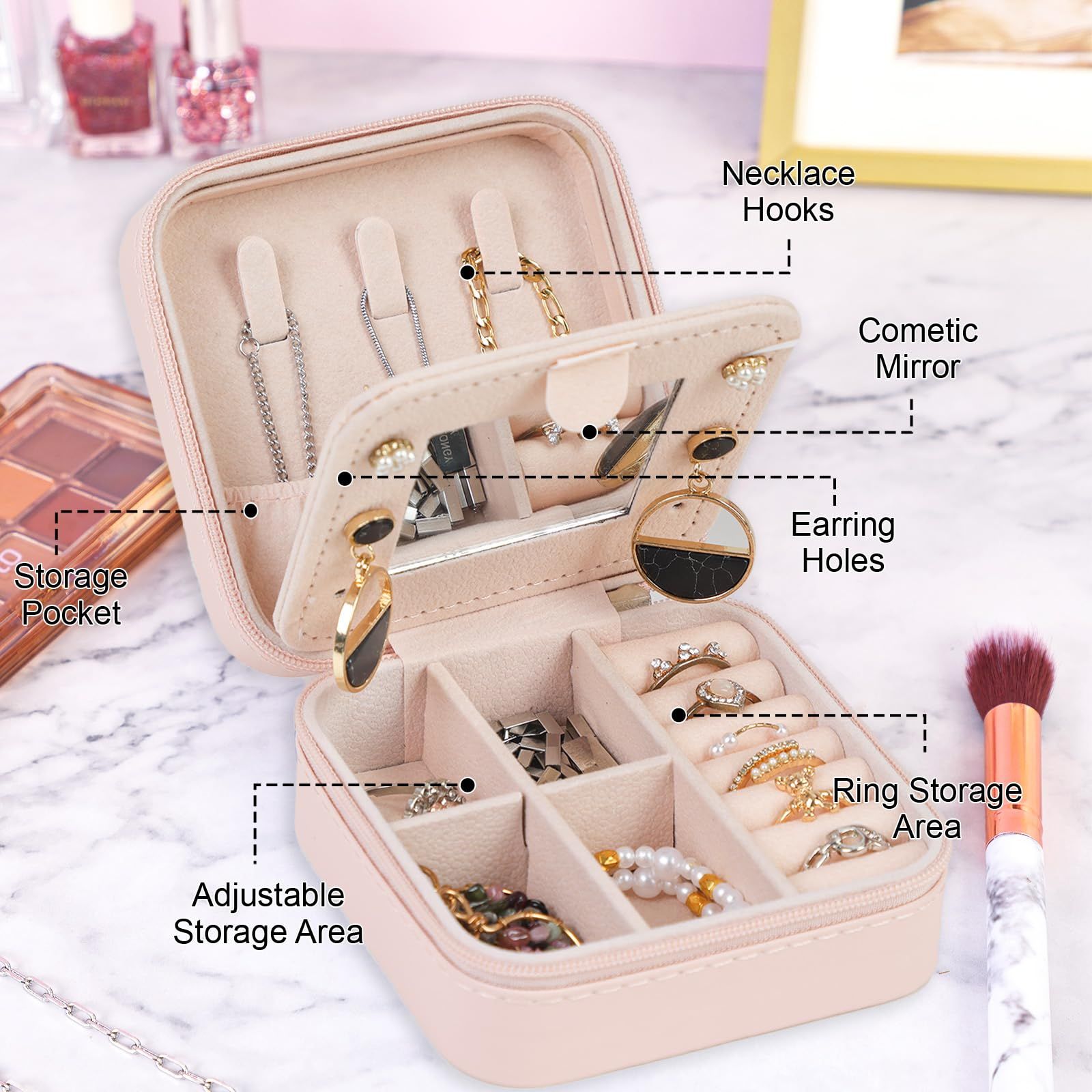 Travel Jewelry Box with Mirror for Women Girls view 3