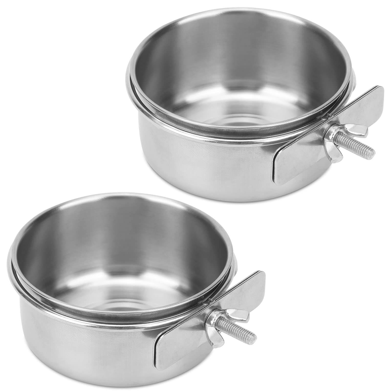 2pcs Stainless Steel Bird Bowls with Clamp