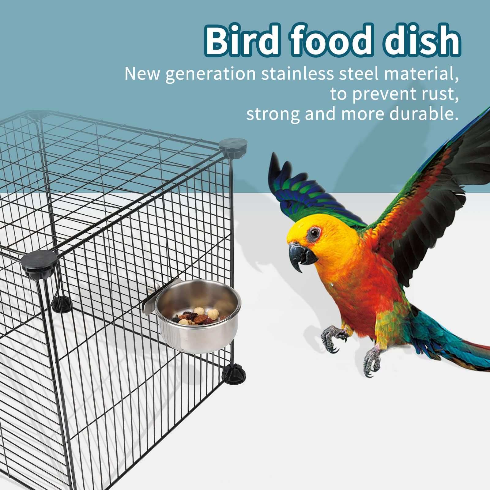 2pcs Stainless Steel Bird Bowls with Clamp view 2