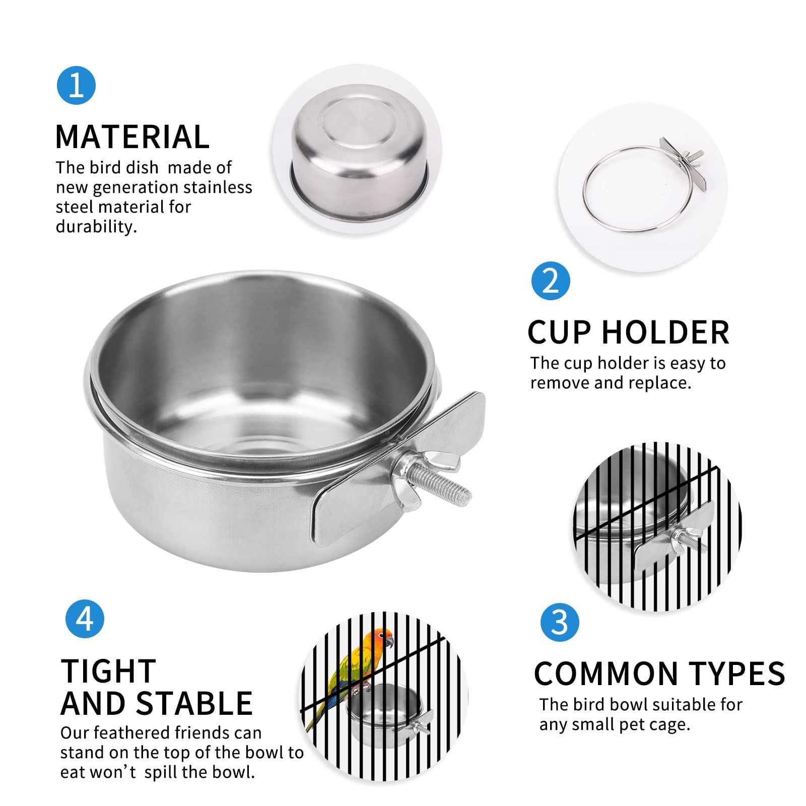 2pcs Stainless Steel Bird Bowls with Clamp view 4
