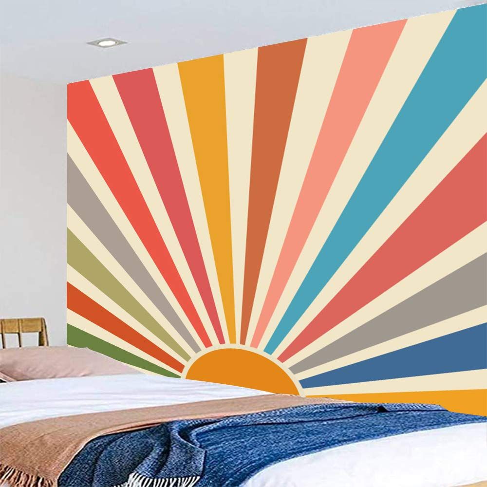 Vintage Sun Tapestry Retro Boho Sunset Tapestries for Bedroom Aesthetic view 2
