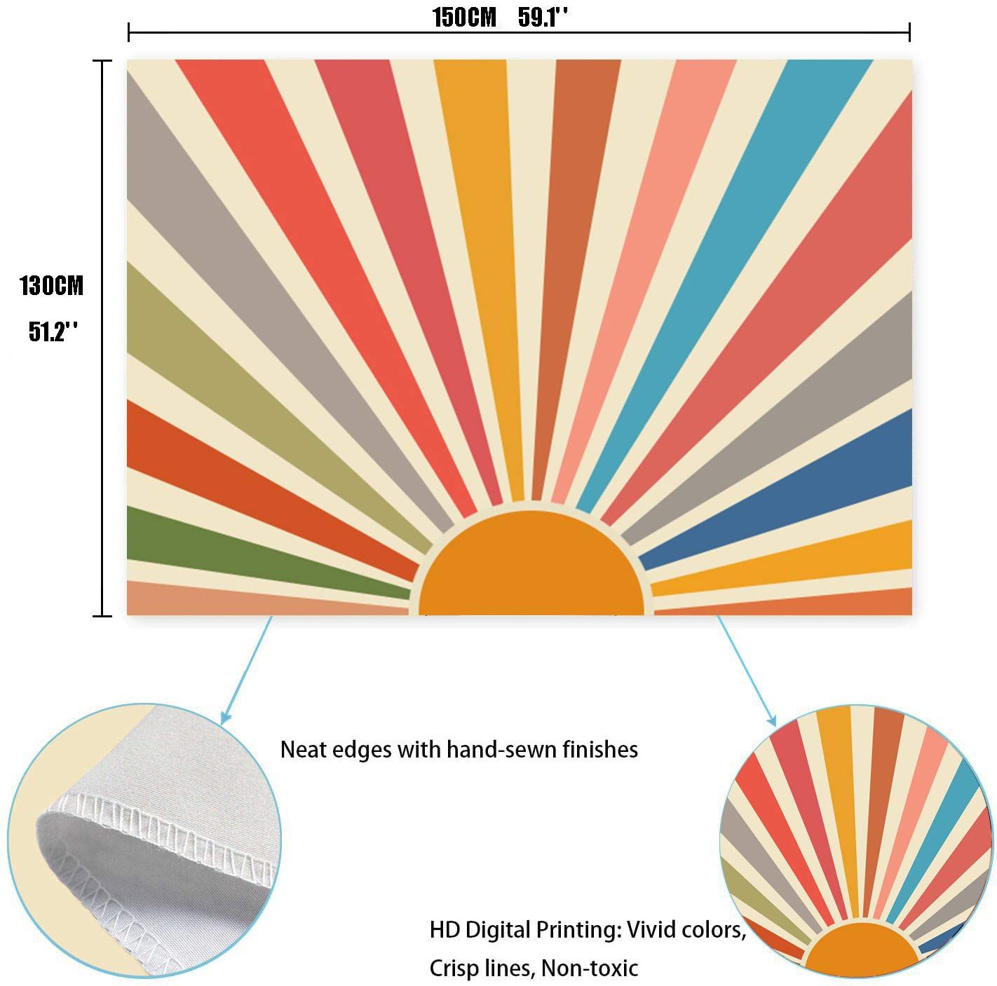 Vintage Sun Tapestry Retro Boho Sunset Tapestries for Bedroom Aesthetic view 5