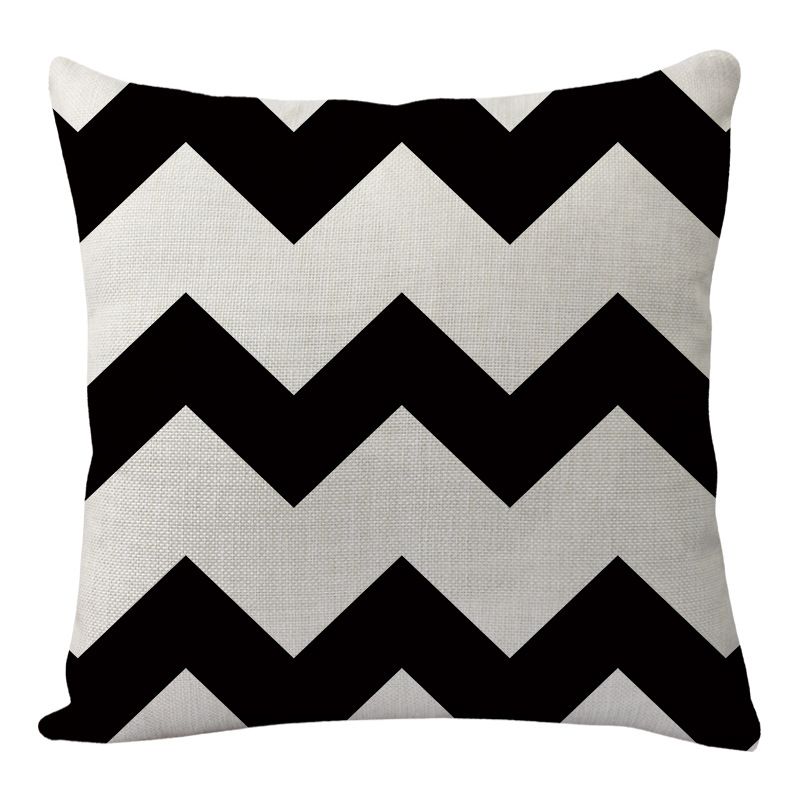 Square Decorative Throw Pillows Cushion Covers Cotton Linen Black& Beige view 2