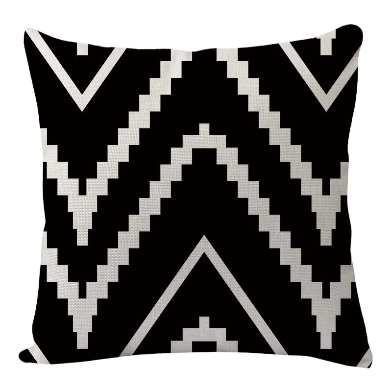 Square Decorative Throw Pillows Cushion Covers Cotton Linen Black& Beige view 3