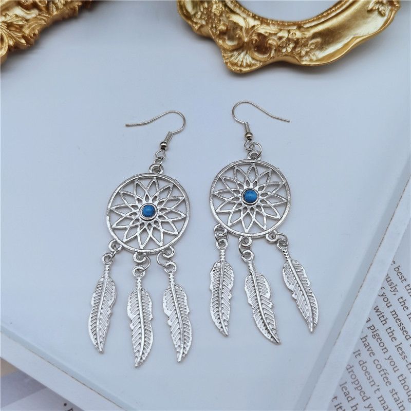 Blue Turquoise Earrings for Women Vintage Bohemian Western Jewelry Native view 2