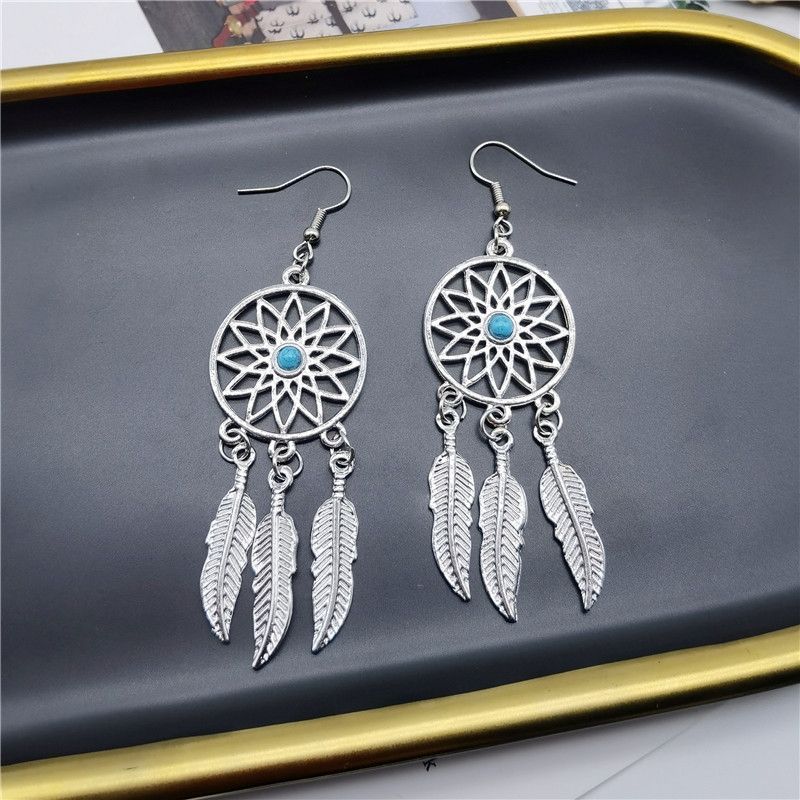 Blue Turquoise Earrings for Women Vintage Bohemian Western Jewelry Native view 3
