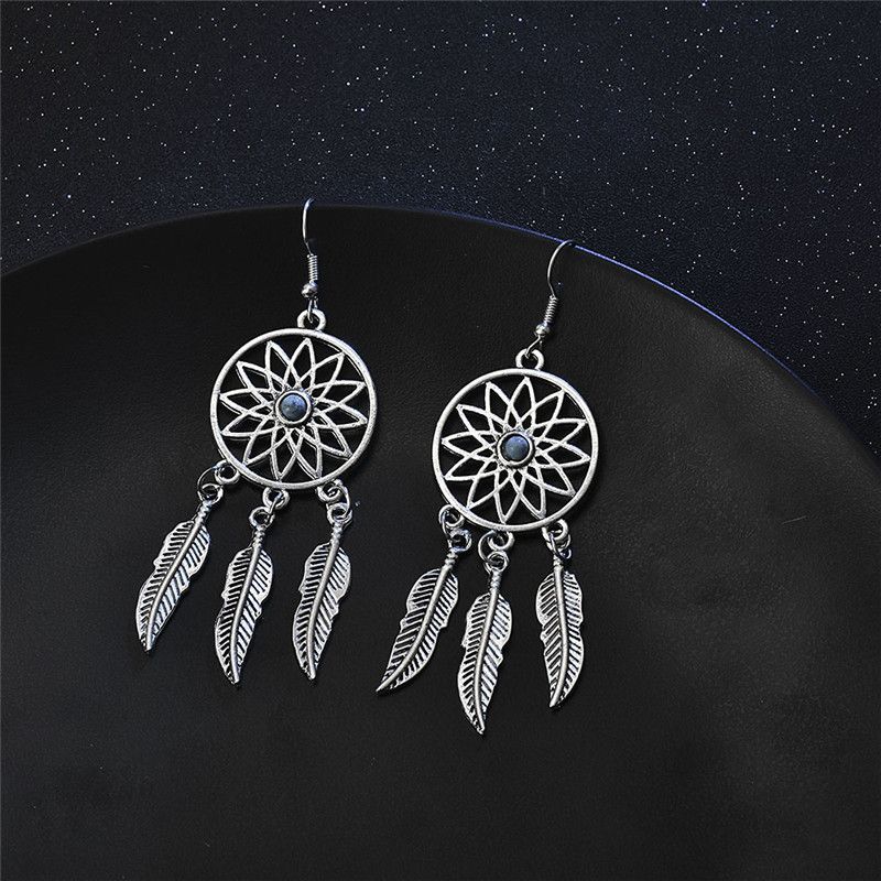 Blue Turquoise Earrings for Women Vintage Bohemian Western Jewelry Native view 4