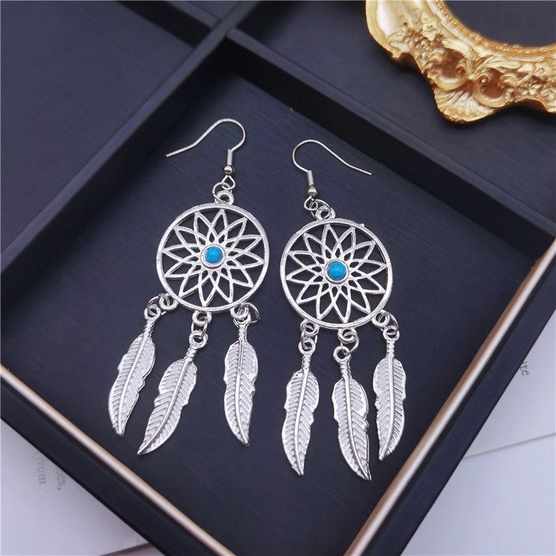 Blue Turquoise Earrings for Women Vintage Bohemian Western Jewelry Native view 5