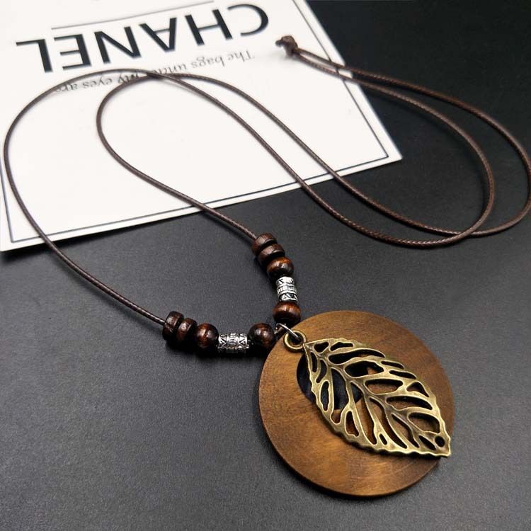 Vintage Necklace Wooden Pendant Long Necklaces for Women Boho Ethnic Style view 4