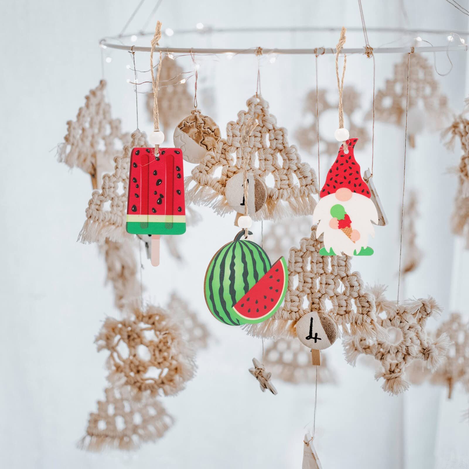 9 Pcs Watermelon Wooden Pendant Wood Trim Swedish Elf Dwarf Hawaii Decor view 5