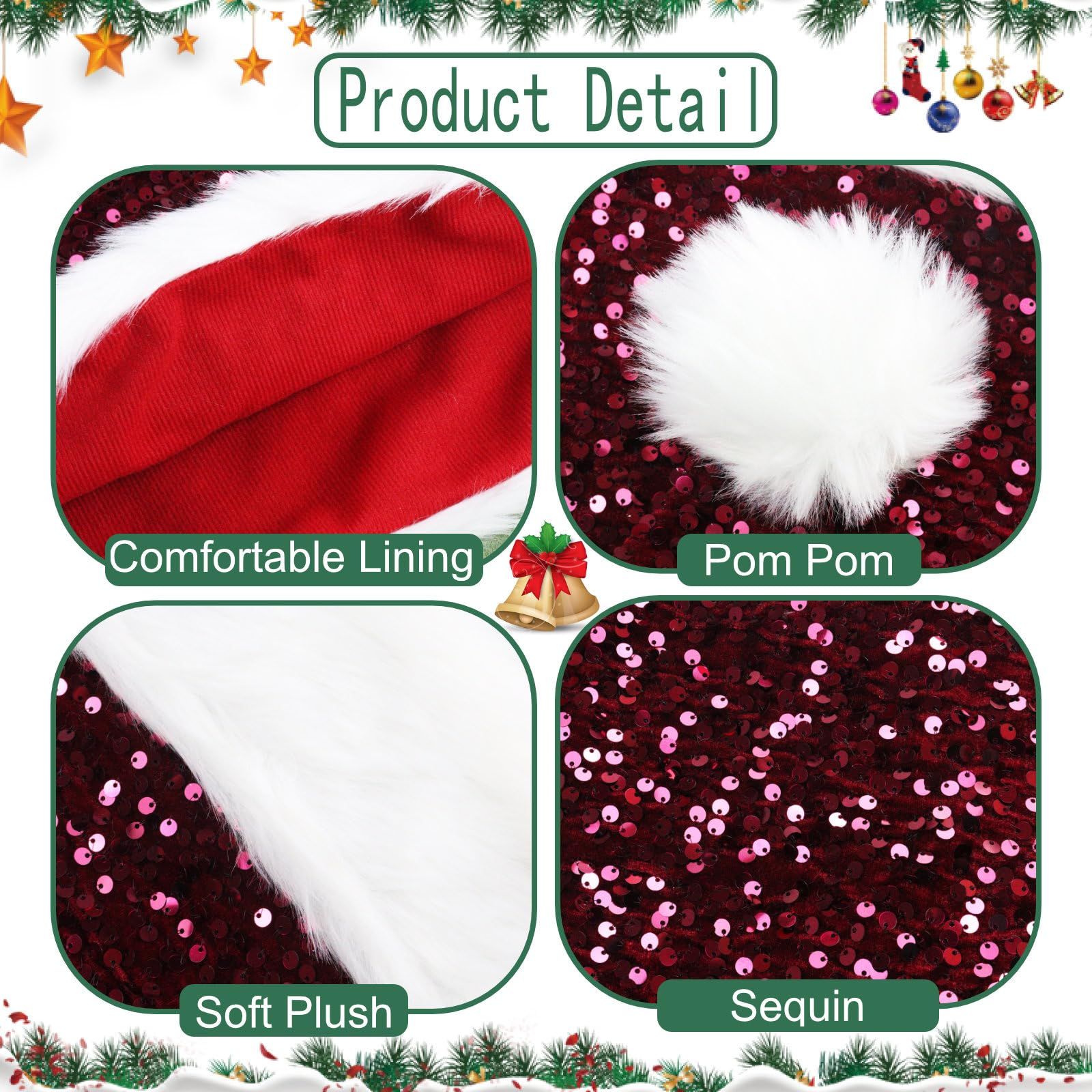 Santa Hat, Christmas Hats for Women or Men, Soft Adults Holiday Hat for Santa view 5