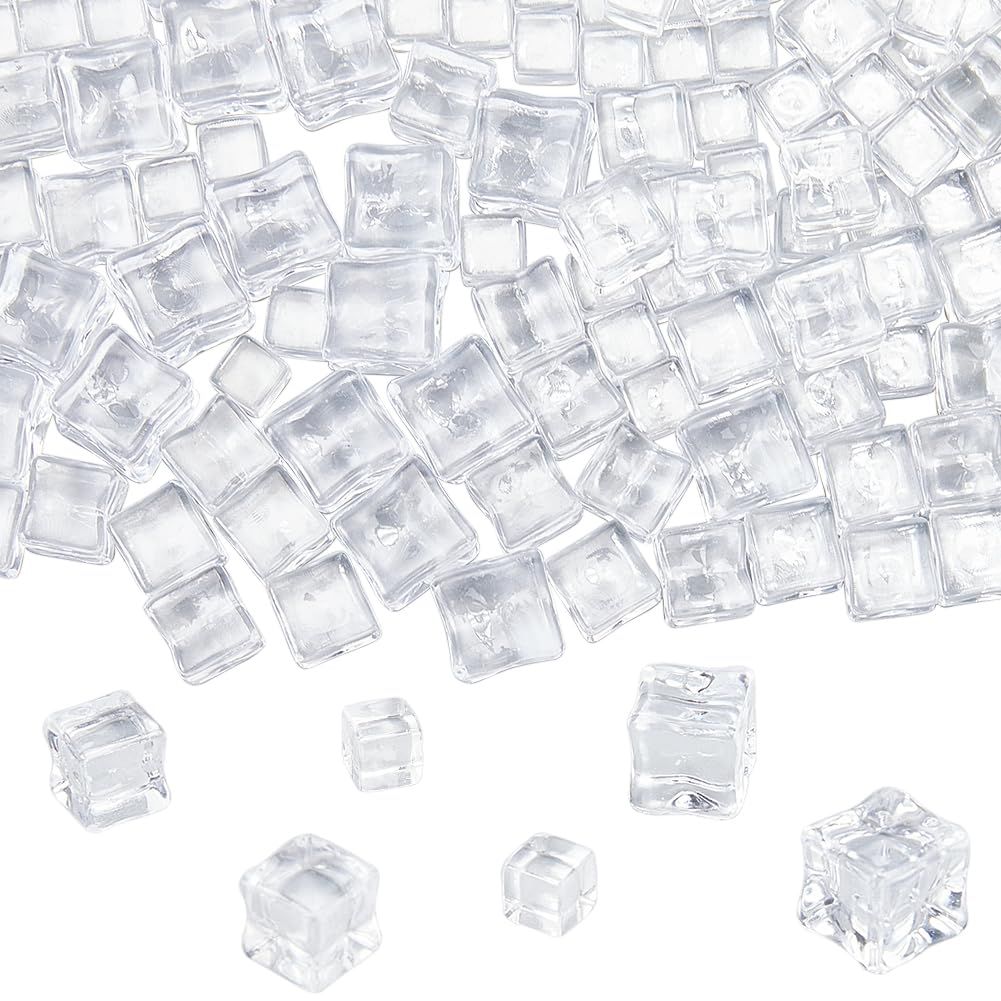 100Pcs Clear Plastic Cubes Transparent Gem Blocks Square Faux Ice Cubes for