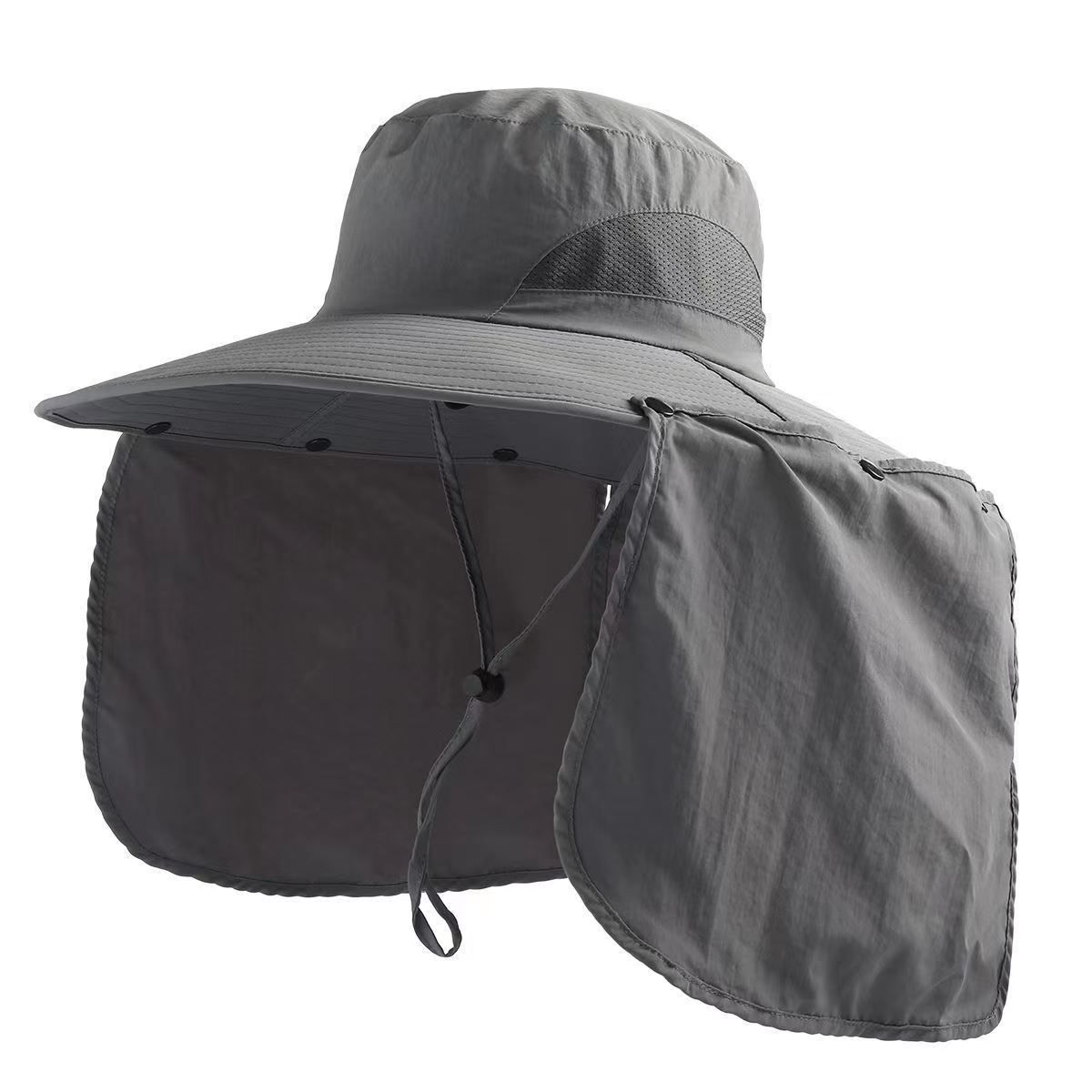 Women Wide Brim Face Mask Sun Hat Detachable Neck Face Flap Ponytail UV