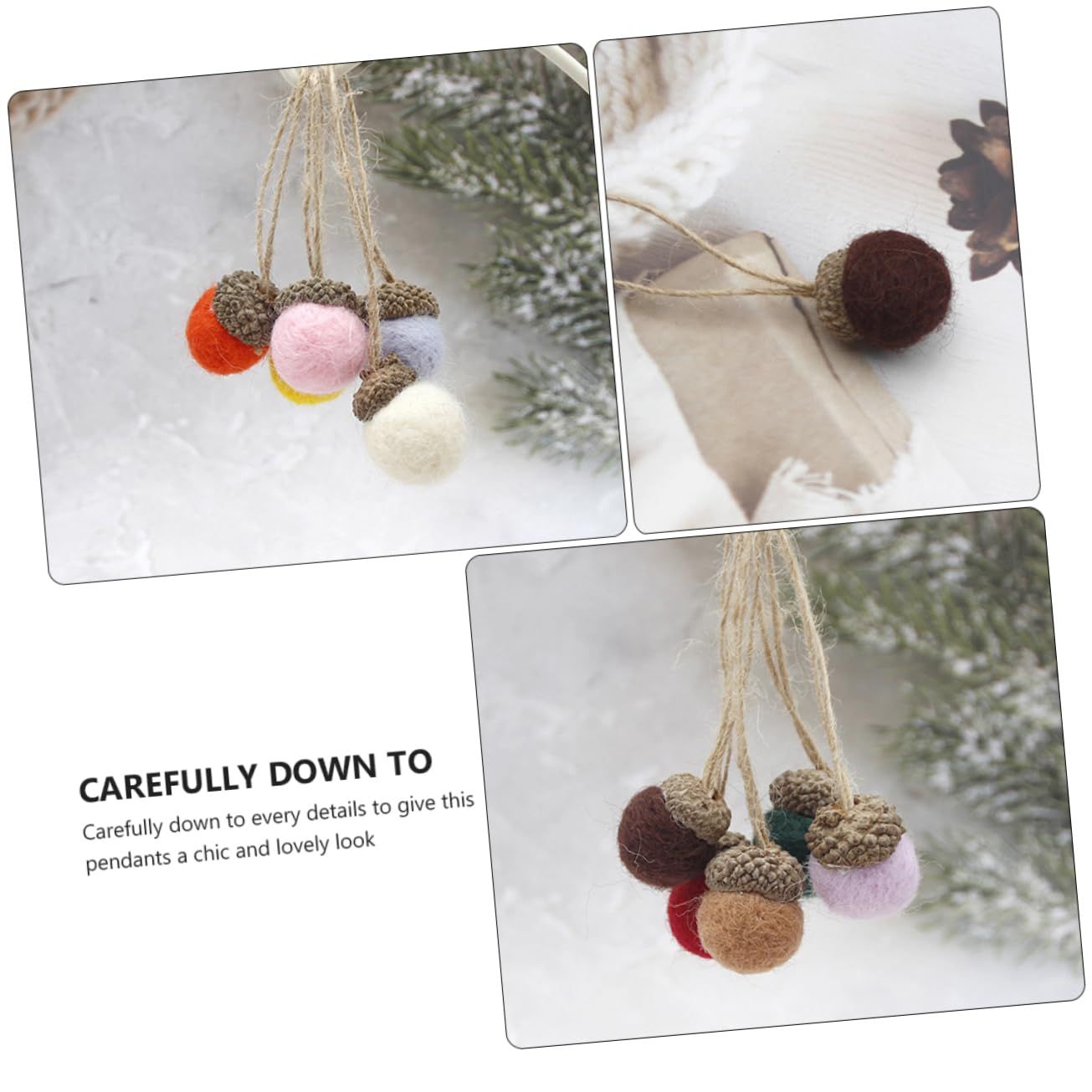 12pcs Pine Tower Balls Thanksgiving Balls Holiday Hanging Ornament Felt Pine view 3
