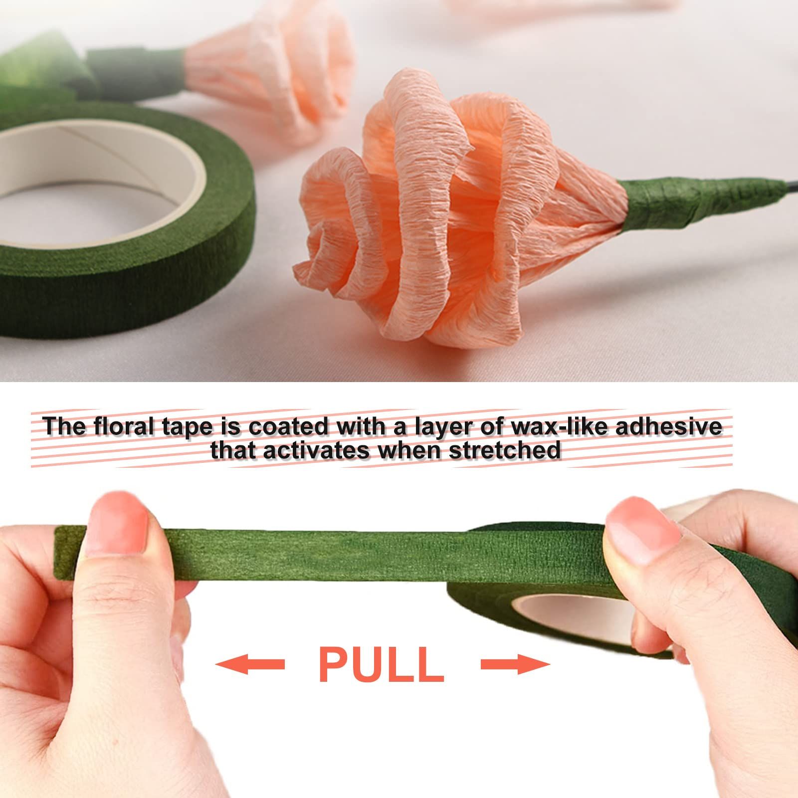12 Rolls 0.43 Inch 22 Yard Green Floral Tape for Bouquet Stem Wrapping - Adhesive view 3