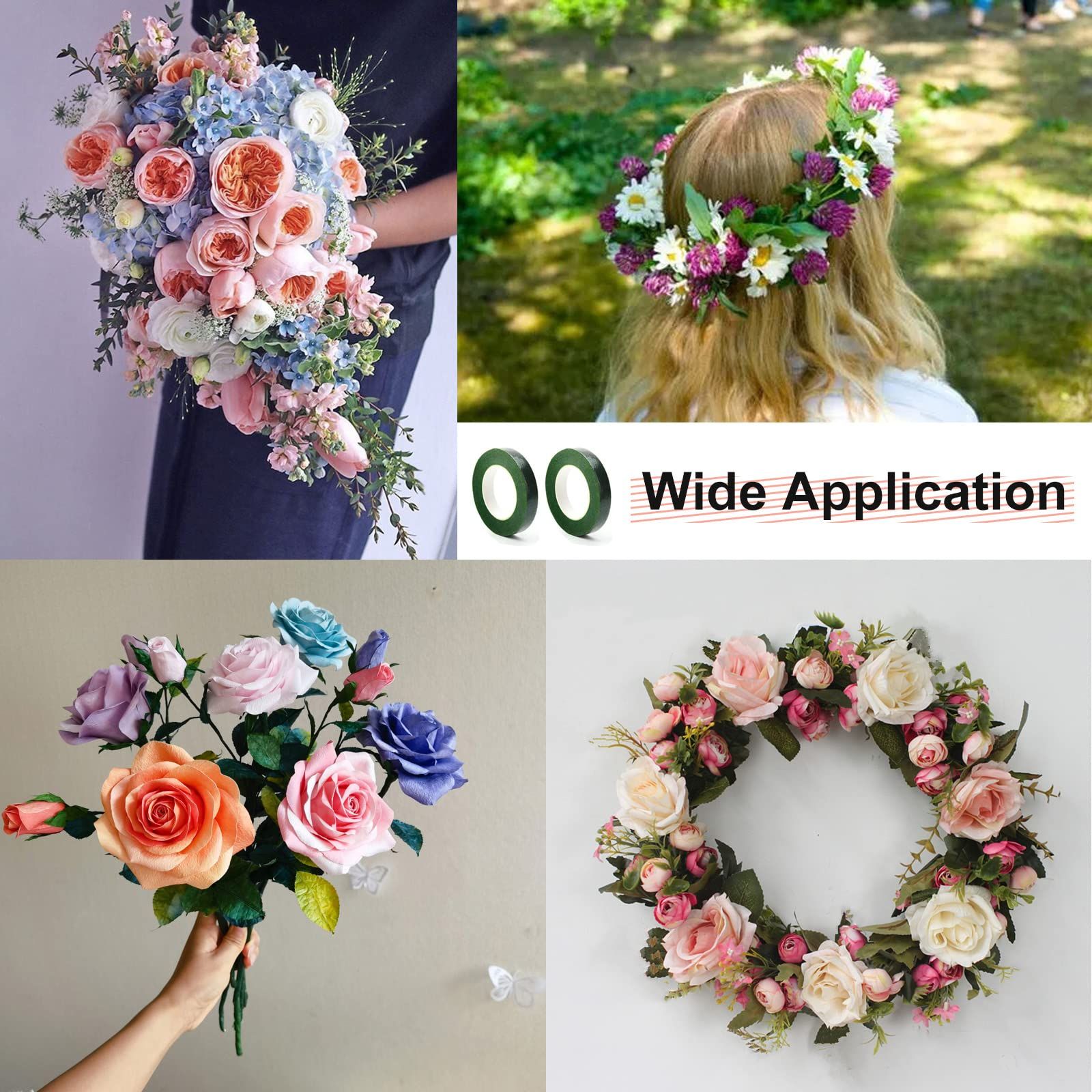 12 Rolls 0.43 Inch 22 Yard Green Floral Tape for Bouquet Stem Wrapping - Adhesive view 4