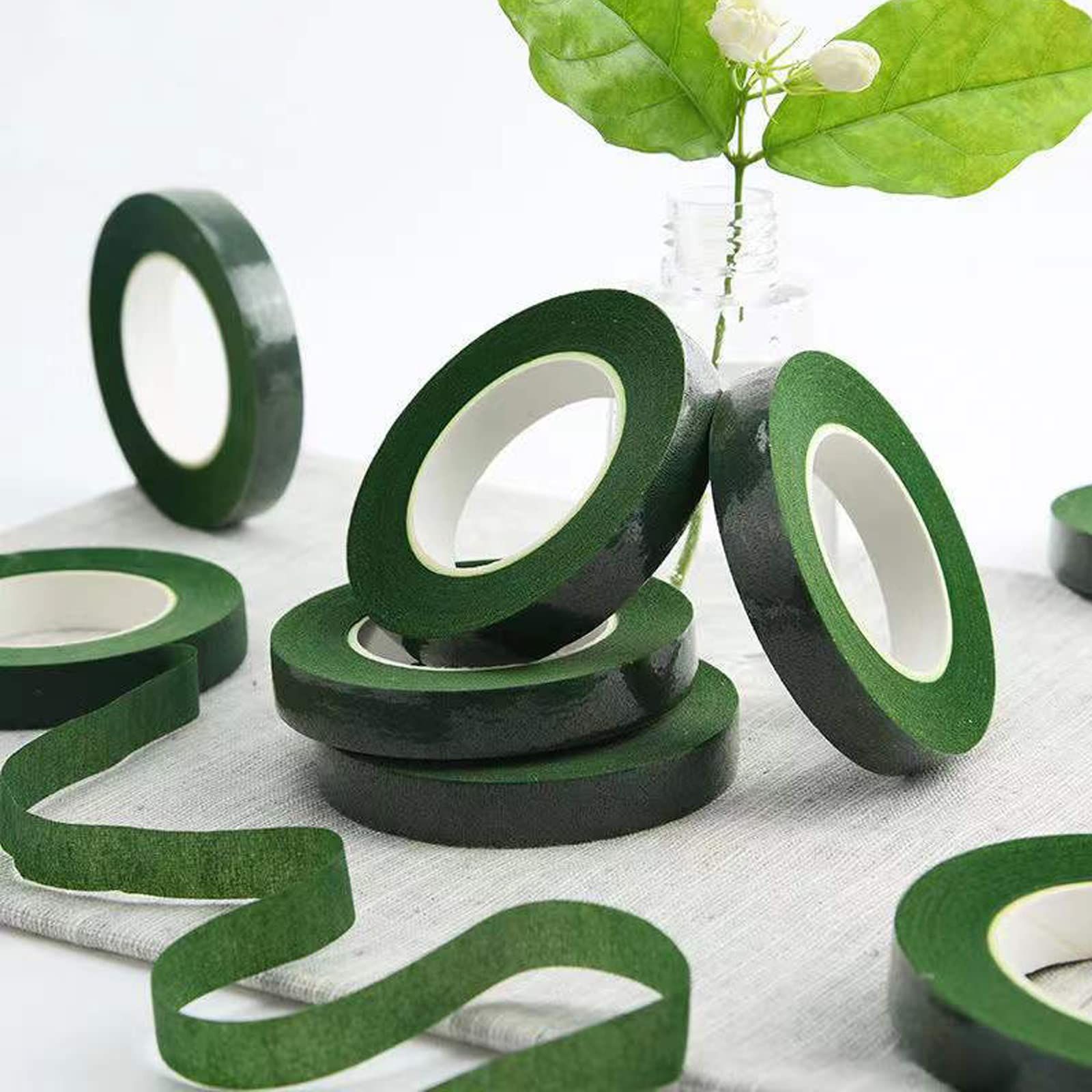12 Rolls 0.43 Inch 22 Yard Green Floral Tape for Bouquet Stem Wrapping - Adhesive view 5