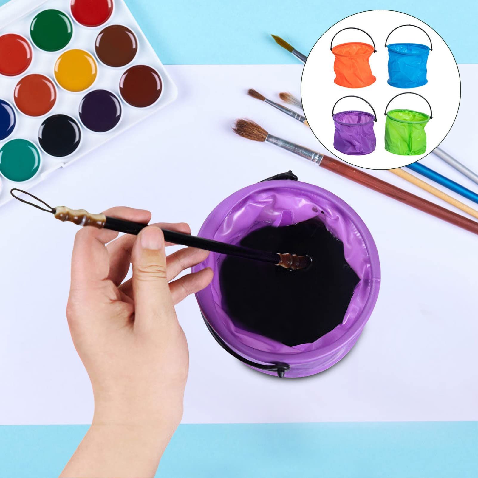 4Pcs folding bucket Foldable Paint Brush Washer collapsible sand toys for view 4