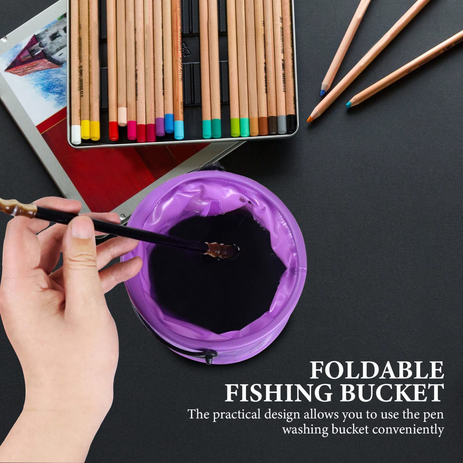 4Pcs folding bucket Foldable Paint Brush Washer collapsible sand toys for view 5