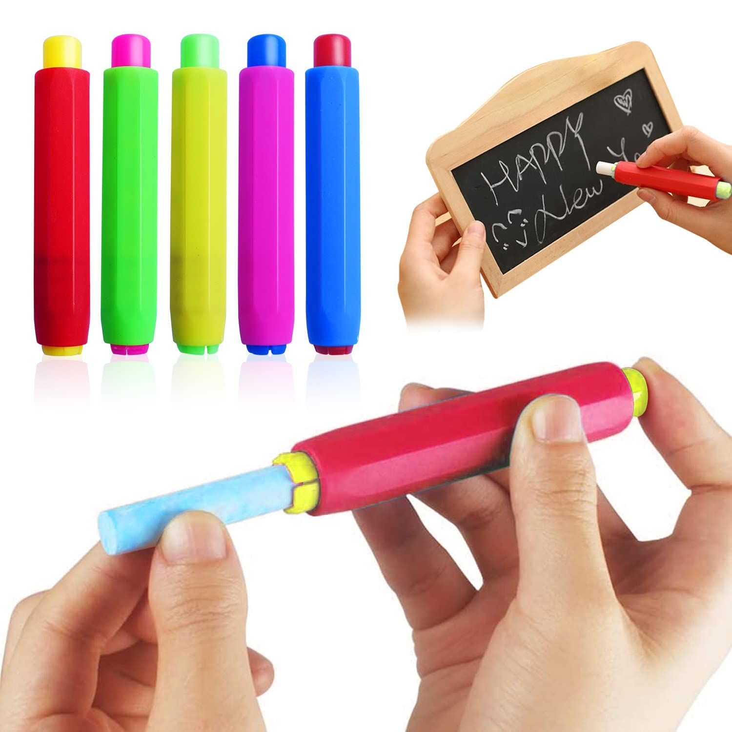 5 Pieces Colorful Plastic Chalk Holders，Blackboard Adjustable Set for Teachers view 5
